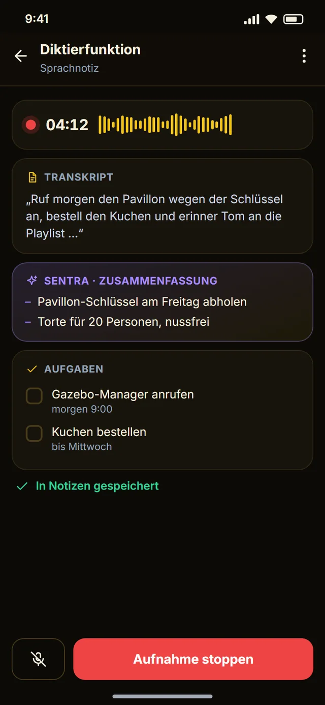 Diktierfunktion und Sprachnotizen
