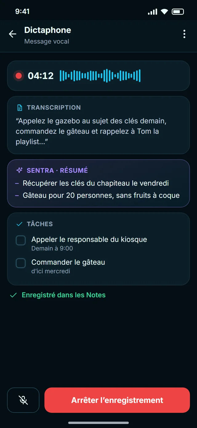 Dites-le, SENTRA le rédige