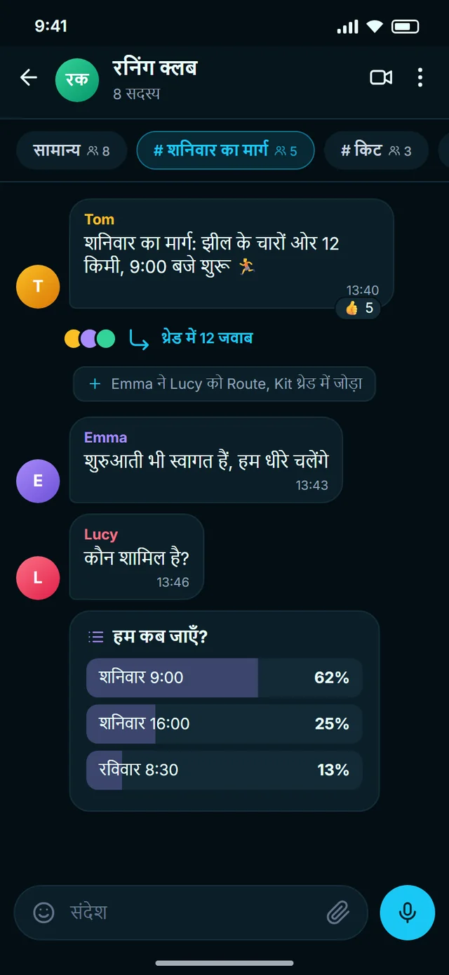 समूह, थ्रेड और सब-थ्रेड