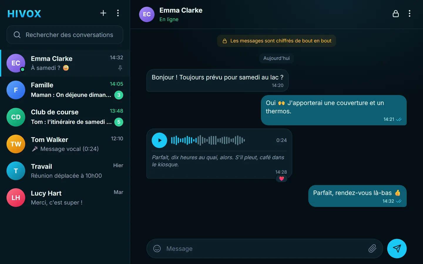 HIVOX Web dans un navigateur : une conversation