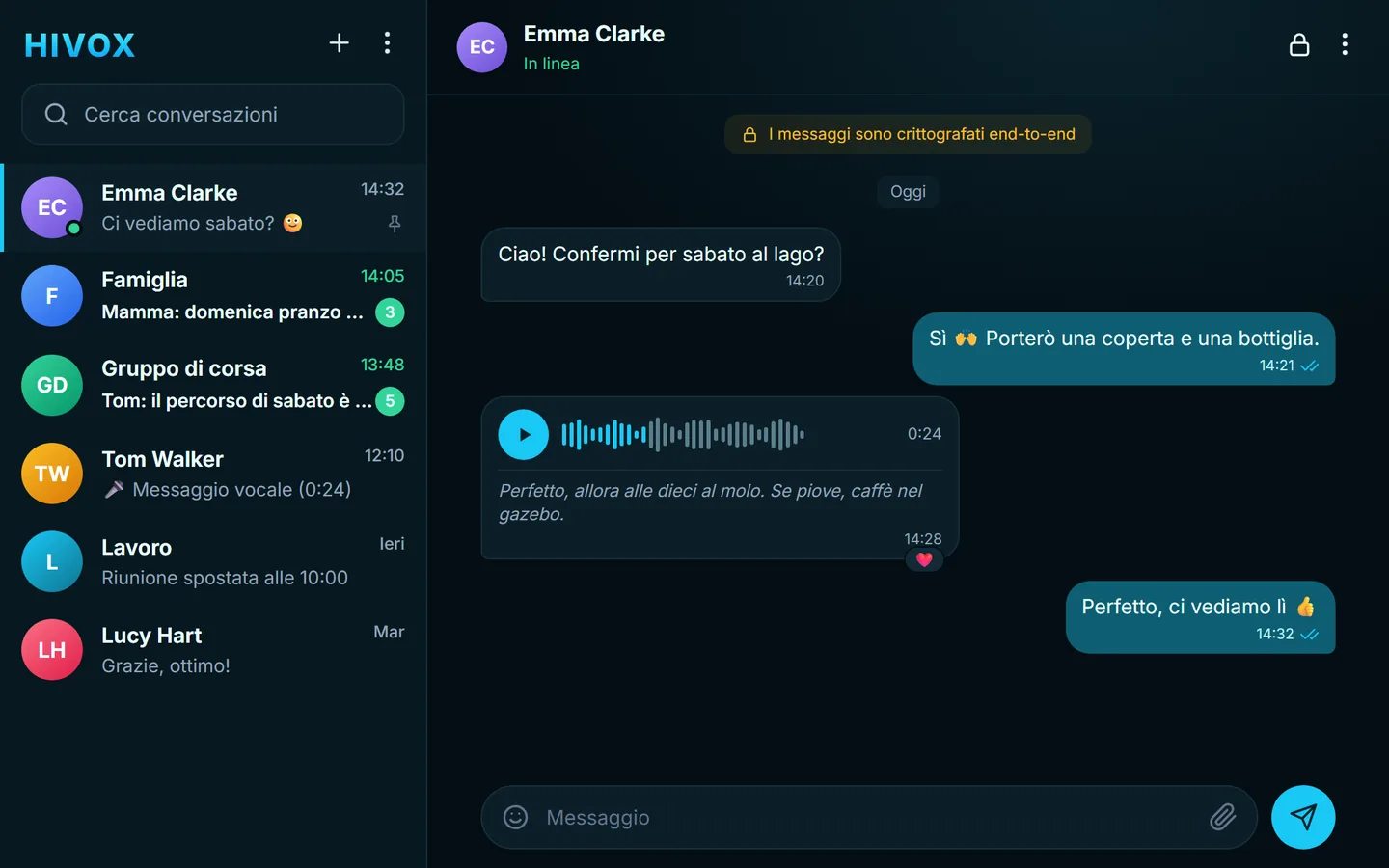 HIVOX Web in un browser: una conversazione